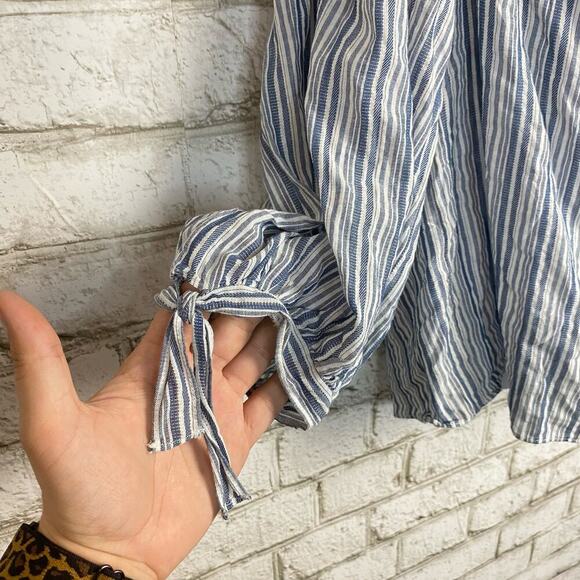 Rebecca Taylor Blouse Off Shoulder Cotton Strappy Stripe Blue White 8 Medium - Picture 7 of 8